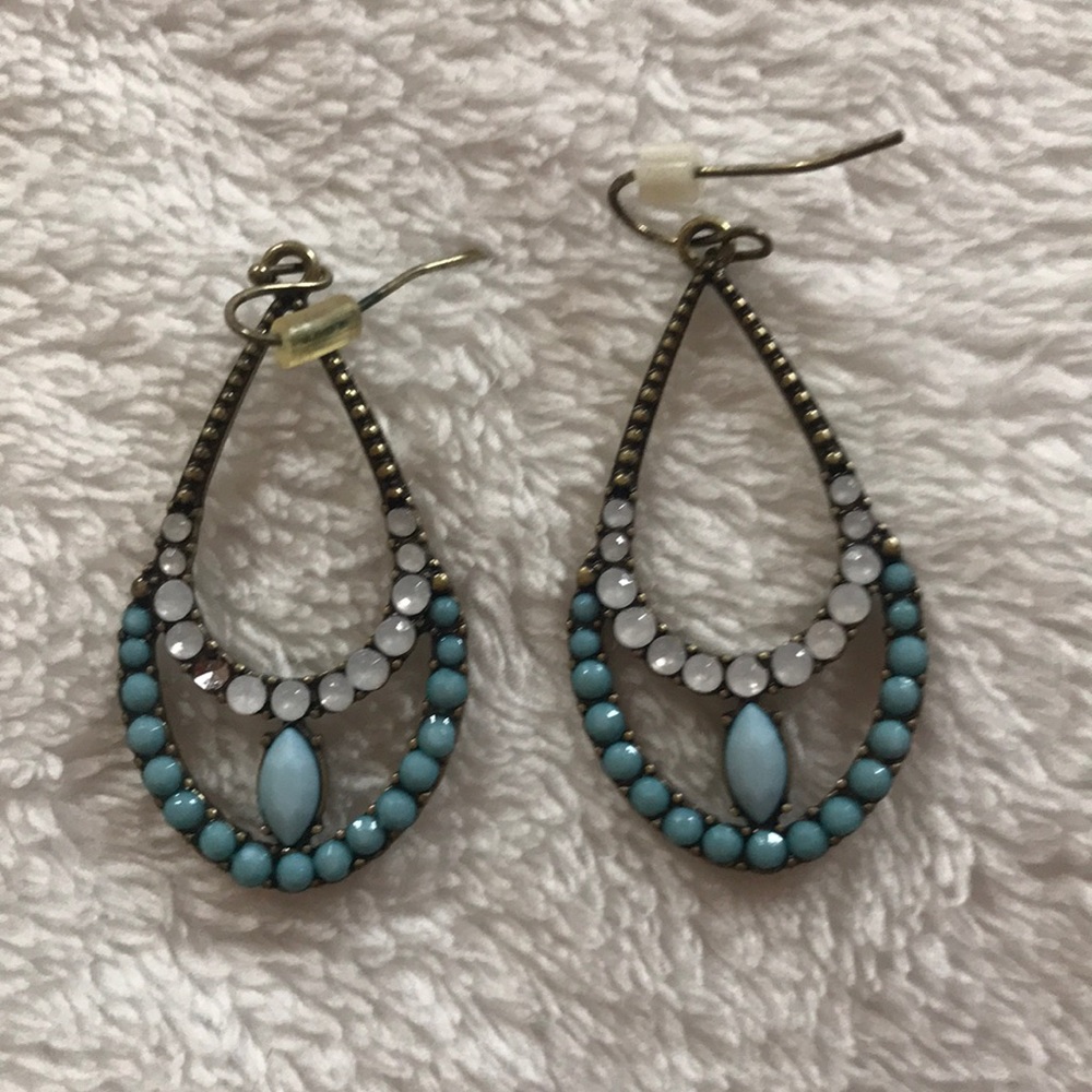 Bronze, turquoise and white teardrop earrings